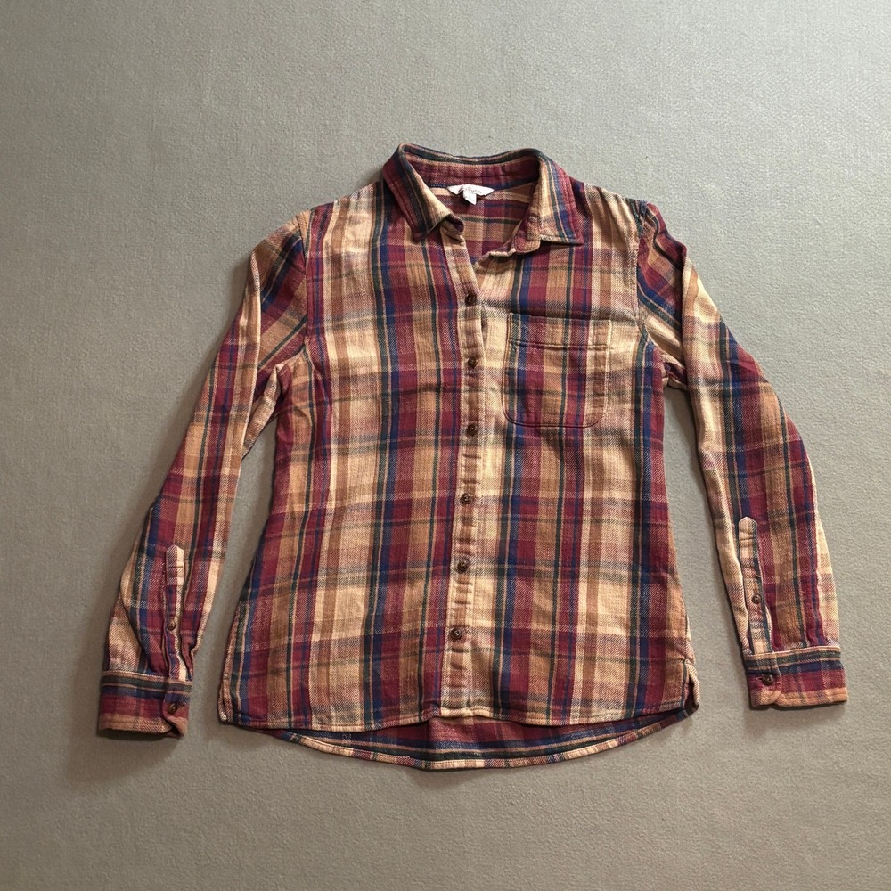 LL Bean Signature Women Flannel Shirt Small Plaid Cotton Button Up Grunge Prep
